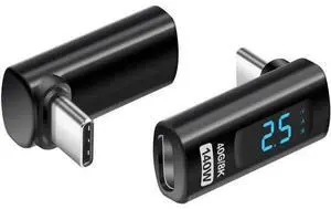 90 Degree L-Shaped USB-C Male to Female Adapter with LED Digital Display, 140W PD Fast Charging & 40Gbps Data Transfer, Real-Time Voltage Current Power Tester Detector 90 Degree L-Shaped USB-C Male to Female Adapter with LED Digital Display, 140W PD Fast Charging & 40Gbps Data Transfer, Real-Time Voltage Current Power Tester Detector