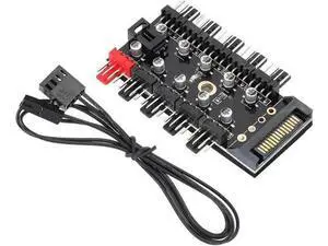 10 Ports 4-Pin PWM Fan Hub, SATA 15pin to Fan Power Splitter Adapter with Self-Adhesive Sticker, Compatible with 3/4 Pin Fans 10 Ports 4-Pin PWM Fan Hub, SATA 15pin to Fan Power Splitter Adapter with Self-Adhesive Sticker, Compatible with 3/4 Pin Fans