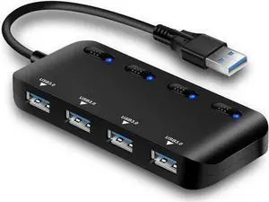 4-Port USB 3.0 Hub with Independent LED Power Switches, Ultra Slim USB Splitter Extension Dock, Compatible with PC, MacBook, iMac, Surface Pro, USB Flash Drives and More 4-Port USB 3.0 Hub with Independent LED Power Switches, Ultra Slim USB Splitter Extension Dock, Compatible with PC, MacBook, iMac, Surface Pro, USB Flash Drives and More