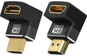 2-Pack HDMI 2.1 Right Angle Adapters (90° + 270°), Male to Female Gender Changer Supports 8K@60Hz, 4K@120Hz, HDR & eARC for HDTV, Laptops, PS4, PS5, Xbox 2-Pack HDMI 2.1 Right Angle Adapters (90° + 270°), Male to Female Gender Changer Supports 8K@60Hz, 4K@120Hz, HDR & eARC for HDTV, Laptops, PS4, PS5, Xbox
