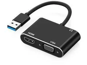 AJMRTC USB 3.0 to HDMI VGA Dual Output Video Converter, USB3.0 Dual Port Display Adapter with Audio Output, Multi-Monitor Video Transformer for Laptop, Desktop, Projector AJMRTC USB 3.0 to HDMI VGA Dual Output Video Converter, USB3.0 Dual Port Display Adapter with Audio Output, Multi-Monitor Video Transformer for Laptop, Desktop, Projector