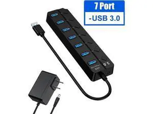 7-Port Powered USB 3.0 Hub, 5Gbps Super Speed External Multi Port Splitter, Black Powered USB Dock Compatible with Desktop PC, Mac, Laptops, Smartphones and Tablets 7-Port Powered USB 3.0 Hub, 5Gbps Super Speed External Multi Port Splitter, Black Powered USB Dock Compatible with Desktop PC, Mac, Laptops, Smartphones and Tablets