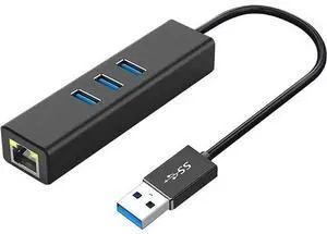 Black Aluminum USB 3.0 Multiport Hub with 3×USB3.0 Ports & Gigabit RJ45 Ethernet Adapter, 10/100/1000 Mbps LAN Network Converter Compatible with MacBook, Ultrabook, Windows Laptops, Tablets & Linux Sy Black Aluminum USB 3.0 Multiport Hub with 3×USB3.0 Ports & Gigabit RJ45 Ethernet Adapter, 10/100/1000 Mbps LAN Network Converter Compatible with MacBook, Ultrabook, Windows Laptops, Tablets & Linux Sy