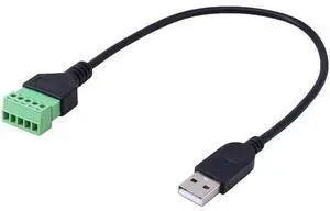 1ft USB 2.0 Type A Male to 5-Pin Screw Terminal Female Cable, Solderless Adapter for Charging & Data Transfer 1ft USB 2.0 Type A Male to 5-Pin Screw Terminal Female Cable, Solderless Adapter for Charging & Data Transfer