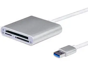 Aluminum USB 3.0 Multi Card Reader, 3 Ports Memory Card Reader Writer Adapter, Supports CF SD TF Micro SD SDHC SDXC UHS-I MMC MD Cards, Plug and Play for Windows Mac Laptop Desktop Aluminum USB 3.0 Multi Card Reader, 3 Ports Memory Card Reader Writer Adapter, Supports CF SD TF Micro SD SDHC SDXC UHS-I MMC MD Cards, Plug and Play for Windows Mac Laptop Desktop