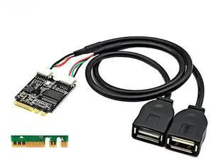 M.2 Key A/E to Dual USB 2.0 Riser Card, GL850 Chip M2 WiFi Slot to 2-Port USB Adapter with 30cm Extension Cable for Laptop Mini PC Motherboard M.2 Key A/E to Dual USB 2.0 Riser Card, GL850 Chip M2 WiFi Slot to 2-Port USB Adapter with 30cm Extension Cable for Laptop Mini PC Motherboard
