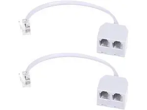 2 Pack White RJ11 6P4C Telephone Splitter, 1 Male to Dual Female 2-Way Landline Phone Jack Separator Adapter for Phones & Fax Machines 2 Pack White RJ11 6P4C Telephone Splitter, 1 Male to Dual Female 2-Way Landline Phone Jack Separator Adapter for Phones & Fax Machines