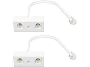 2 Pack White RJ11 6P4C 2-Way Telephone Splitter, 1 Male to Dual Female Landline Phone Jack Separator Wall Adapter for Phones & Fax Machines 2 Pack White RJ11 6P4C 2-Way Telephone Splitter, 1 Male to Dual Female Landline Phone Jack Separator Wall Adapter for Phones & Fax Machines