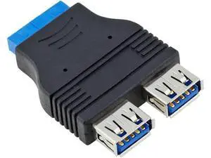Dual Port USB 3.0 Adapter Cable, Motherboard 20Pin/19Pin Internal Header to 2×USB-A Female Panel Mount Connector Dual Port USB 3.0 Adapter Cable, Motherboard 20Pin/19Pin Internal Header to 2×USB-A Female Panel Mount Connector