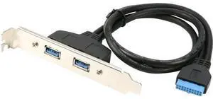 1.5ft 2 Ports USB 3.0 Female Cable, PCI Slot Plate Bracket Back Panel to 20Pin Motherboard Header Adapter 1.5ft 2 Ports USB 3.0 Female Cable, PCI Slot Plate Bracket Back Panel to 20Pin Motherboard Header Adapter