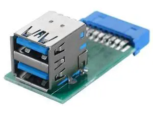 Vertical Dual USB 3.0 A Female to Motherboard 20Pin Header Adapter, 90° Angle PCBA for Internal Front Panel USB Expansion Vertical Dual USB 3.0 A Female to Motherboard 20Pin Header Adapter, 90° Angle PCBA for Internal Front Panel USB Expansion