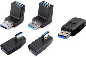 5 Pack USB 3.0 Male to Female Gender Changer, 90°/180° Multi-Angle Adapter, 4 Directions Elbow Connector, Port Protector for Laptop & Notebook 5 Pack USB 3.0 Male to Female Gender Changer, 90°/180° Multi-Angle Adapter, 4 Directions Elbow Connector, Port Protector for Laptop & Notebook