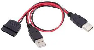 SATA 15Pin 1 to 2 USB 2.0 Power Cable, 5V 2A Auxiliary Power Cord for 2.5" SATA HDD SSD SATA 15Pin 1 to 2 USB 2.0 Power Cable, 5V 2A Auxiliary Power Cord for 2.5" SATA HDD SSD