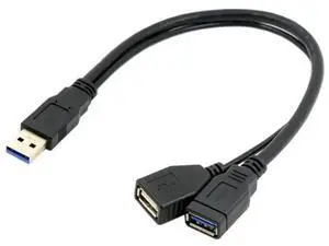 USB3.0 Y-Splitter Cable | Single Type-A Male to Dual Type-A Female Extra Power Data Cord for 2.5-inch Portable Hard Drives USB3.0 Y-Splitter Cable | Single Type-A Male to Dual Type-A Female Extra Power Data Cord for 2.5-inch Portable Hard Drives