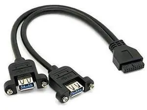 USB 3.0 Dual A Female Screw Mount Cable, Dual Port to 20Pin Motherboard Header, Black USB 3.0 Dual A Female Screw Mount Cable, Dual Port to 20Pin Motherboard Header, Black