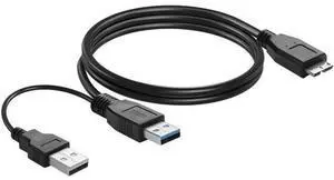 3FT Y-Shape USB3.0 Type-A Dual Male to Micro-B Cable | 5Gbps High Speed Data & Extra Supplemental Power Cord for 2.5" HDD/SSD 3FT Y-Shape USB3.0 Type-A Dual Male to Micro-B Cable | 5Gbps High Speed Data & Extra Supplemental Power Cord for 2.5" HDD/SSD