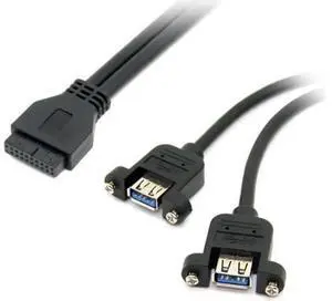 40cm Black USB 3.0 Dual Female Ports Cable, Screw Mount to 20Pin Motherboard Header 40cm Black USB 3.0 Dual Female Ports Cable, Screw Mount to 20Pin Motherboard Header