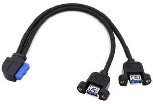 30cm 90 Degree Left Angled 2 Ports USB 3.0 Female to 20Pin Male Cable, Screw Mount Front Panel Cord for Motherboard 30cm 90 Degree Left Angled 2 Ports USB 3.0 Female to 20Pin Male Cable, Screw Mount Front Panel Cord for Motherboard