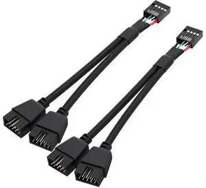 2 Pack Braided Black USB 2.0 Header Splitter, Motherboard 9 Pin Extension Cable 2 Pack Braided Black USB 2.0 Header Splitter, Motherboard 9 Pin Extension Cable