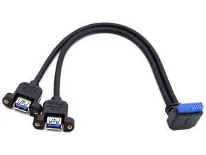 30cm 90° Up-Angled Dual USB3.0 Female to 20Pin Mainboard Header Cable, Screw Lock Design for PC Front Panel Mount 30cm 90° Up-Angled Dual USB3.0 Female to 20Pin Mainboard Header Cable, Screw Lock Design for PC Front Panel Mount