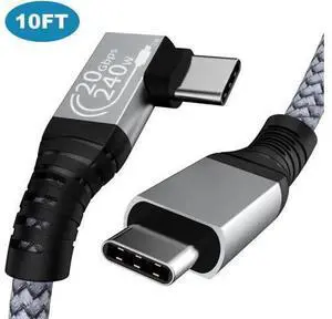 10FT Right Angle 90° USB-C to USB-C Cable | USB3.2 Gen2 20Gbps | 240W PD Fast Charging | 4K@60Hz Video, Thunderbolt 3 Compatible for MacBook, iPad Pro & USB-C Monitors 10FT Right Angle 90° USB-C to USB-C Cable | USB3.2 Gen2 20Gbps | 240W PD Fast Charging | 4K@60Hz Video, Thunderbolt 3 Compatible for MacBook, iPad Pro & USB-C Monitors