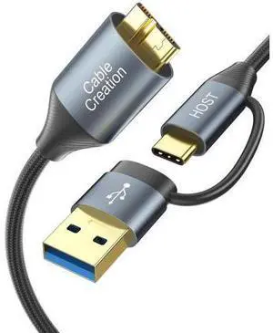 1FT Grey USB 3.0 Multi-Function Cable, USB-A & USB-C Male to Micro-B Male 5Gbps Data Cord for External HDD, Camera & iPhone 15 Series 1FT Grey USB 3.0 Multi-Function Cable, USB-A & USB-C Male to Micro-B Male 5Gbps Data Cord for External HDD, Camera & iPhone 15 Series