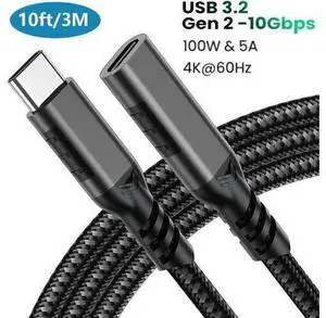 3M/10FT Nylon Braided USB-C Extension Cable Male to Female, USB 3.2 Gen2 Extender Cord Support 10Gbps Data, 100W PD Fast Charging, 4K@60Hz Video for MacBook, Laptops & Phones 3M/10FT Nylon Braided USB-C Extension Cable Male to Female, USB 3.2 Gen2 Extender Cord Support 10Gbps Data, 100W PD Fast Charging, 4K@60Hz Video for MacBook, Laptops & Phones