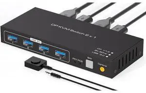 2 Port DisplayPort 1.4 USB 3.0 KVM Switch, 8K@60Hz 4K@120Hz 4K@144Hz KVM Switcher with 4 5Gbps USB Ports, FreeSync G-SYNC HDR, Wired Remote Included 2 Port DisplayPort 1.4 USB 3.0 KVM Switch, 8K@60Hz 4K@120Hz 4K@144Hz KVM Switcher with 4 5Gbps USB Ports, FreeSync G-SYNC HDR, Wired Remote Included