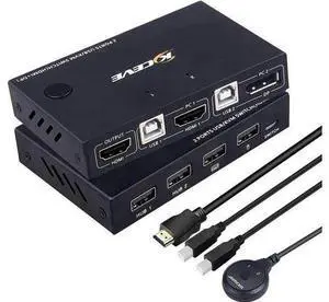 2 Port DP+HDMI KVM Switch 4K@30Hz, Dual Input DisplayPort HDMI USB KVM Switcher with DP to HDMI Function, 2 PCs Share 1 Monitor Keyboard Mouse Printer 2 Port DP+HDMI KVM Switch 4K@30Hz, Dual Input DisplayPort HDMI USB KVM Switcher with DP to HDMI Function, 2 PCs Share 1 Monitor Keyboard Mouse Printer