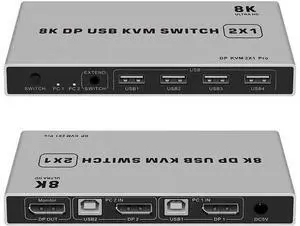 2 Port DP 1.4 KVM Switch, Dual-Port DisplayPort USB KVM Switch Support 8K@60Hz & 4K@144Hz for 2 PCs Share Monitor Keyboard Mouse 2 Port DP 1.4 KVM Switch, Dual-Port DisplayPort USB KVM Switch Support 8K@60Hz & 4K@144Hz for 2 PCs Share Monitor Keyboard Mouse