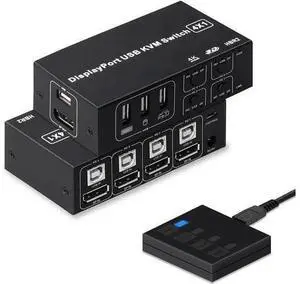 4 Port 4x1 DisplayPort KVM Switch 4K@60Hz, USB DP KVM Switcher for 4 PCs Share Monitor Keyboard Mouse USB 2.0 Devices, 4 USB Cables Included 4 Port 4x1 DisplayPort KVM Switch 4K@60Hz, USB DP KVM Switcher for 4 PCs Share Monitor Keyboard Mouse USB 2.0 Devices, 4 USB Cables Included