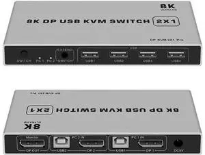 2 Port DisplayPort 1.4 KVM Switch, 8K@60Hz 4K@144Hz USB DP KVM Switcher for 2 PCs Share Monitor Keyboard Mouse 2 Port DisplayPort 1.4 KVM Switch, 8K@60Hz 4K@144Hz USB DP KVM Switcher for 2 PCs Share Monitor Keyboard Mouse