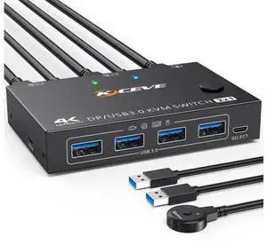 2 Port DisplayPort KVM Switch, USB 3.0 4K@144Hz KVM Switcher for 2 PCs Share 1 Monitor & 4 USB Devices, Wired Remote Included 2 Port DisplayPort KVM Switch, USB 3.0 4K@144Hz KVM Switcher for 2 PCs Share 1 Monitor & 4 USB Devices, Wired Remote Included