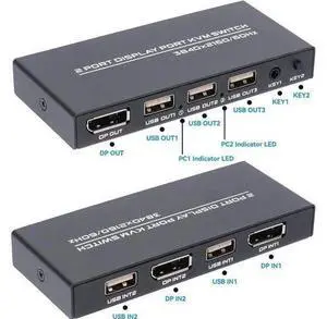 2-Port DisplayPort KVM Switch, 4K@60Hz DP KVM Switcher for 2 Laptops Sharing One Monitor Keyboard Mouse, Comes with 2 DP Cables & 2 USB Cables 2-Port DisplayPort KVM Switch, 4K@60Hz DP KVM Switcher for 2 Laptops Sharing One Monitor Keyboard Mouse, Comes with 2 DP Cables & 2 USB Cables