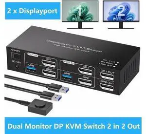 2 In 2 Out DP 1.4 Dual Monitor KVM Switch, USB 3.0 DisplayPort KVM Switch for 2 Computers, 8K@60Hz 4K@144Hz with 4 USB 3.0 Ports 2 In 2 Out DP 1.4 Dual Monitor KVM Switch, USB 3.0 DisplayPort KVM Switch for 2 Computers, 8K@60Hz 4K@144Hz with 4 USB 3.0 Ports