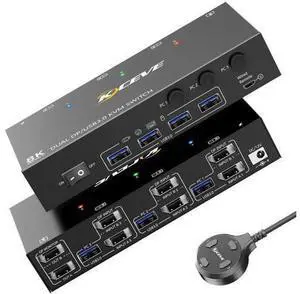 3 Port Dual Monitor DP KVM Switch 8K@60Hz, 3 PCs Share 2 DP Screens, USB 3.0 KVM Switch for Keyboard Mouse Sharing 3 Port Dual Monitor DP KVM Switch 8K@60Hz, 3 PCs Share 2 DP Screens, USB 3.0 KVM Switch for Keyboard Mouse Sharing