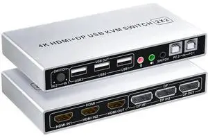 Vszerda 2 In 2 Out Dual Monitor KVM Switch, Hybrid HDMI+DP Input & Output 4K@60Hz KVM Switcher for 2 PCs Share Two Displays Vszerda 2 In 2 Out Dual Monitor KVM Switch, Hybrid HDMI+DP Input & Output 4K@60Hz KVM Switcher for 2 PCs Share Two Displays