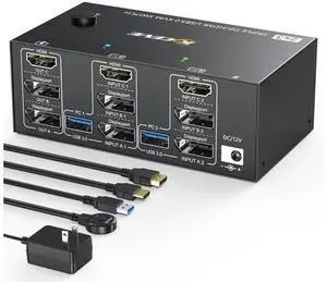 2 Port Triple Monitor HDMI+DP KVM Switch, 8K@30Hz 4K@144Hz USB3.0 KVM Switcher with Wired Remote, 4 USB 3.0 Ports for 2 PCs Share 3 Displays 2 Port Triple Monitor HDMI+DP KVM Switch, 8K@30Hz 4K@144Hz USB3.0 KVM Switcher with Wired Remote, 4 USB 3.0 Ports for 2 PCs Share 3 Displays