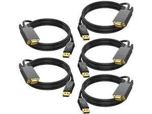 5 Pack 6FT DisplayPort to VGA Cable, DP to VGA 1080P@60Hz Video Cord for PC Laptop to Monitor Projector, Unidirectional Only 5 Pack 6FT DisplayPort to VGA Cable, DP to VGA 1080P@60Hz Video Cord for PC Laptop to Monitor Projector, Unidirectional Only