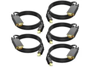 5 Pack 6FT Mini DP to VGA Cable, Thunderbolt 2 Compatible Mini DisplayPort Male to VGA Female Cord for MacBooks Surface iMac Monitor Projector 5 Pack 6FT Mini DP to VGA Cable, Thunderbolt 2 Compatible Mini DisplayPort Male to VGA Female Cord for MacBooks Surface iMac Monitor Projector