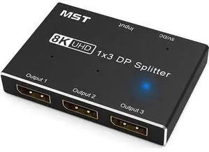 1 in 3 Out DP MST SST Splitter Hub 8K@30Hz 4K@120Hz DisplayPort Splitter 1x3 Port Ultra HD Video Converter Adapter for Single Source to 3 HD Monitors 1 in 3 Out DP MST SST Splitter Hub 8K@30Hz 4K@120Hz DisplayPort Splitter 1x3 Port Ultra HD Video Converter Adapter for Single Source to 3 HD Monitors