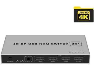 2 Port DP 1.4 KVM Switch 2 In 1 Out 4K@60Hz, USB Sharing for Keyboard Mouse Printer, USB Power Cable Included 2 Port DP 1.4 KVM Switch 2 In 1 Out 4K@60Hz, USB Sharing for Keyboard Mouse Printer, USB Power Cable Included