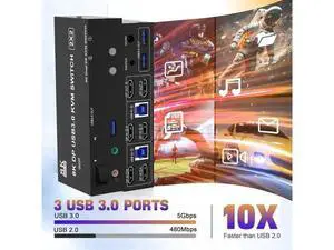 2 Port DP 1.4 Dual Monitor USB 3.0 KVM Switch 8K@60Hz, Separate Audio & Mic Jacks, 3 USB3.0 Ports, Wired Remote & 2 USB Cables Included 2 Port DP 1.4 Dual Monitor USB 3.0 KVM Switch 8K@60Hz, Separate Audio & Mic Jacks, 3 USB3.0 Ports, Wired Remote & 2 USB Cables Included