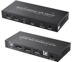 2 Port 2 In 1 Out DP KVM Switch 4K@60Hz, 2 PCs Share One Monitor, Keyboard, Mouse & Printer 2 Port 2 In 1 Out DP KVM Switch 4K@60Hz, 2 PCs Share One Monitor, Keyboard, Mouse & Printer