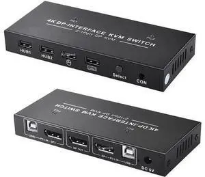 2 Port 2 In 1 Out DisplayPort KVM Switch 4K@60Hz, Share Single Monitor, Mouse, Keyboard & Printer for 2 PCs 2 Port 2 In 1 Out DisplayPort KVM Switch 4K@60Hz, Share Single Monitor, Mouse, Keyboard & Printer for 2 PCs
