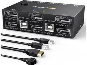 2 Port DP 1.4 Dual Monitor KVM Switch 2 In 2 Out, 8K@30Hz 4K@144Hz USB3.0 KVM Switcher with 4-Port USB Hub, DP1.2 Backward Compatible, Comes with DP & USB Cables + Wired Remote Controller for 2 PCs Sh 2 Port DP 1.4 Dual Monitor KVM Switch 2 In 2 Out, 8K@30Hz 4K@144Hz USB3.0 KVM Switcher with 4-Port USB Hub, DP1.2 Backward Compatible, Comes with DP & USB Cables + Wired Remote Controller for 2 PCs Sh