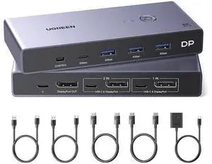 UGREEN DP1.4 8K KVM Switch 2 In 1 Out, 4 USB3.0 Ports (3A+1C), 8K@60Hz 4K@240Hz, Includes 2 DP & 2 USB A to C Cables UGREEN DP1.4 8K KVM Switch 2 In 1 Out, 4 USB3.0 Ports (3A+1C), 8K@60Hz 4K@240Hz, Includes 2 DP & 2 USB A to C Cables