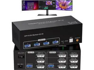 2-Port Triple DP KVM Switch DP1.4, 8K@60Hz 4K@120Hz, 4 USB3.0 Ports, 12V DC Adapter & 2 USB Cables Included 2-Port Triple DP KVM Switch DP1.4, 8K@60Hz 4K@120Hz, 4 USB3.0 Ports, 12V DC Adapter & 2 USB Cables Included
