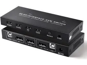 2 Port 2 In 1 Out DP 1.2 KVM Switch 4K@60Hz, USB Sharing for Keyboard & Mouse, Single DP Monitor Control for 2 PCs 2 Port 2 In 1 Out DP 1.2 KVM Switch 4K@60Hz, USB Sharing for Keyboard & Mouse, Single DP Monitor Control for 2 PCs