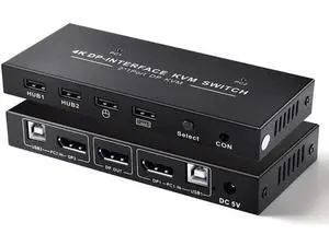 2 Port 2 In 1 Out DP 1.2 KVM Switch 4K@60Hz, USB Sharing for Keyboard & Mouse, Single DisplayPort Monitor Control for 2 PCs 2 Port 2 In 1 Out DP 1.2 KVM Switch 4K@60Hz, USB Sharing for Keyboard & Mouse, Single DisplayPort Monitor Control for 2 PCs